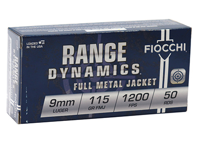 A 50-Round Box of Fiocchi Ammunition 9mm Full Metal Jacket 115 Grain 1200 FPS