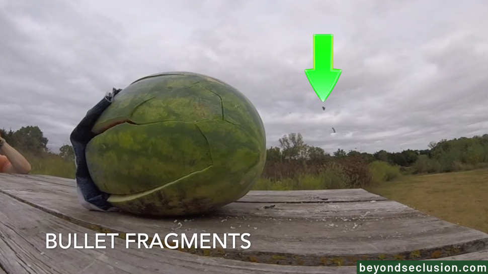 The 22 WMR Bullet Fragmenting Through a Watermelon